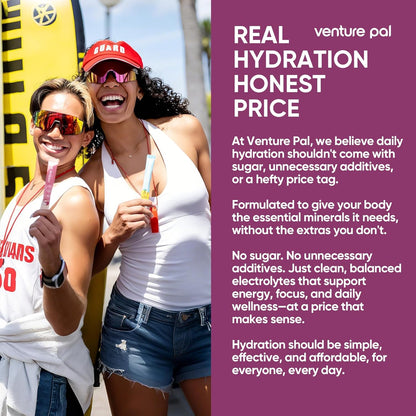 Venture Pal Sugar Free Electrolyte Powder Packets - Liquid Daily IV Drink Mix for Rapid Hydration & Party Recovery | 5 Vitamins & 7 Electrolytes| Keto Friendly | Non-GMO | Certified Vegan | 16 Sticks