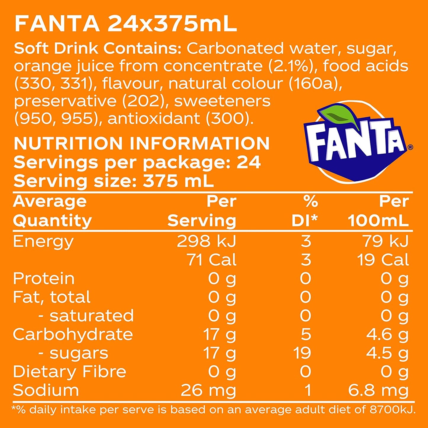 Fanta Orange Soft Drink Cans 24 x 375 ml