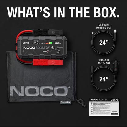 NOCO Boost X GBX75 2500A 12V Ultrasafe Lithium Jump Starter, Car Battery Booster for up to 8.5L Petrol and 6.5L Diesel Engines