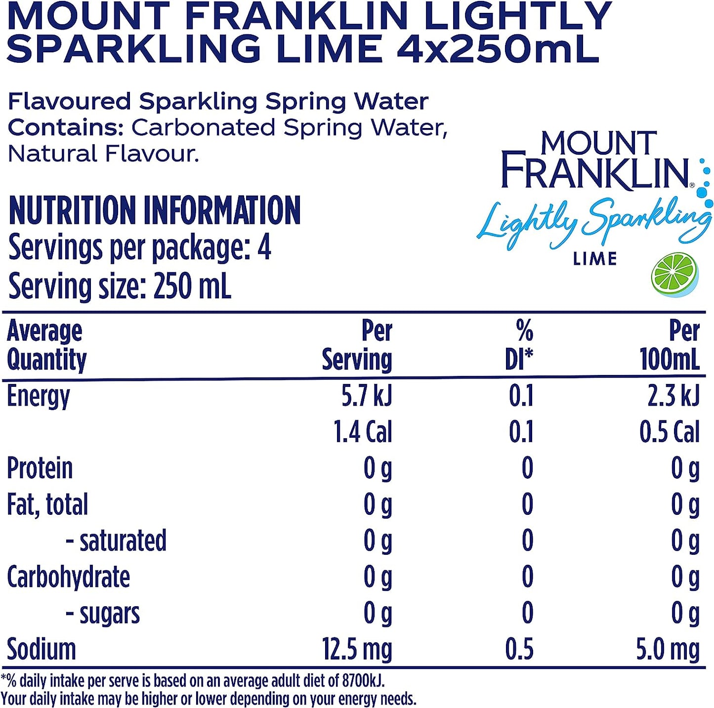 Mount Franklin Lightly Sparkling Water Lime Multipack Mini Cans 24 x 250mL