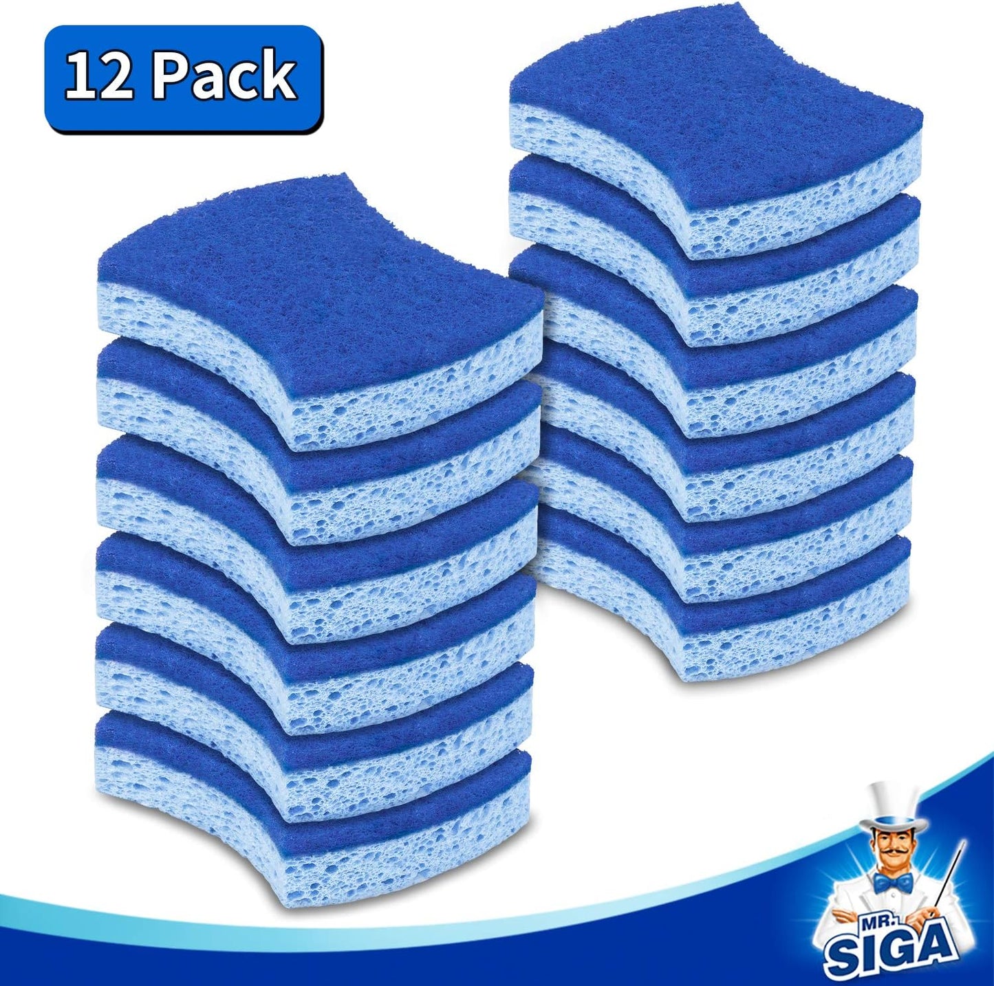 MR.SIGA Non-Scratch Cellulose Scrub Sponge 12 pack