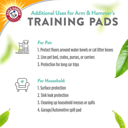 Arm & Hammer Green Tea Pet Training Pads | 50-Ct Dog Training Pads with Super Absorbing Green Tea Baking Soda for 2X The Odor Control | Leakproof & Recycled Training Pads for Dogs,White