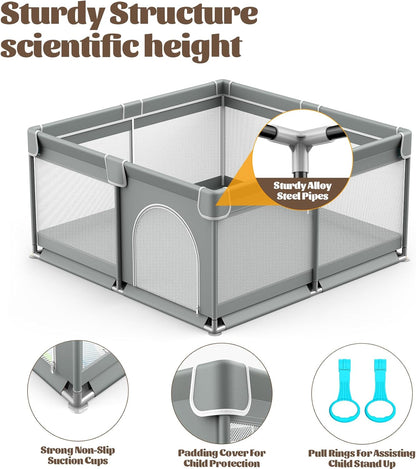 VANCLE Baby Playpen with Mat 127cm x 127cm Playpen for Babies and Toddlers, Gray (127cmx127cm