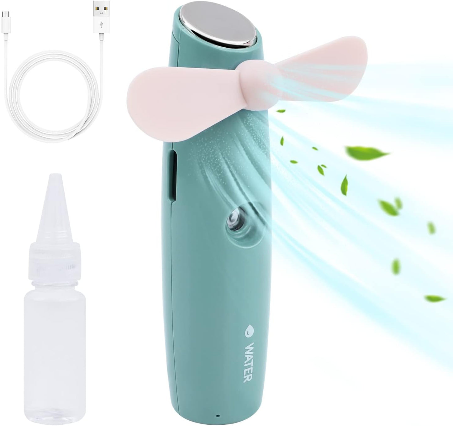 Staiko Handheld Mini Fan, 2 IN 1 Hand Fan,Portable USB Rechargeable Small Pocket Fan,Spray Water Mist Fan for Women,Travel,Outdoor-Green