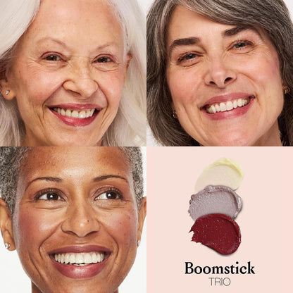 Boomstick Trio ® Color 3 Pack Cream Blush Makeup, Color Blush Stick, Highlighter Stick & Moisturizer for Cheeks, Eyes & Lips, Blendable Vegan Boom Sticks