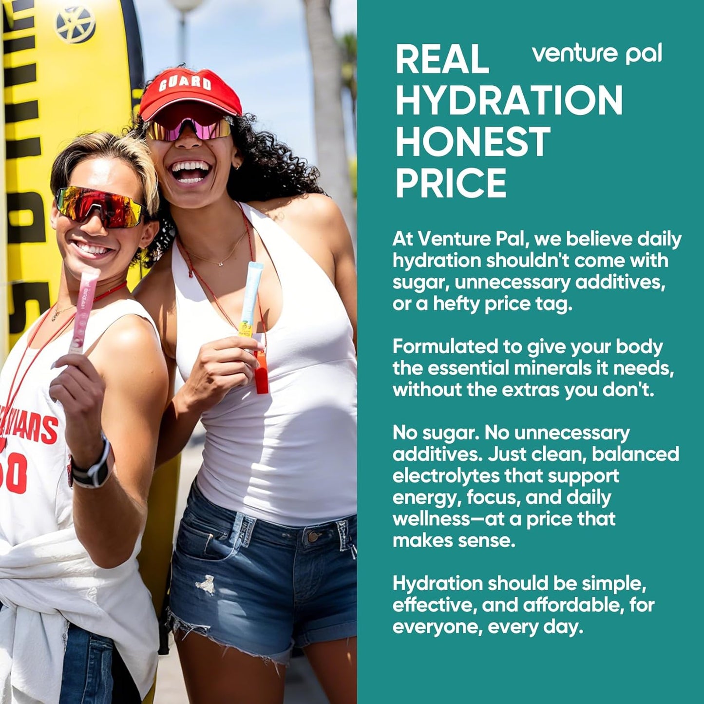 Venture Pal Sugar Free Electrolyte Powder Packets -| Non-GMO | Certified Vegan | 16 Sticks