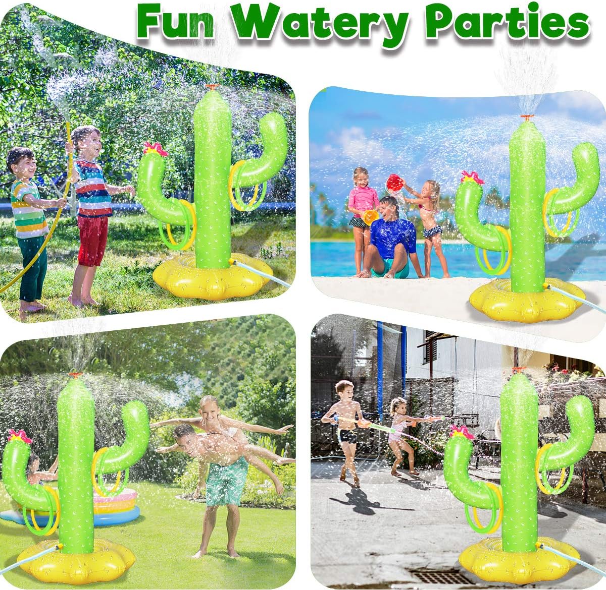 Boogem Sprinkler for Kids, Inflatable Cactus Water Toys for Boys Girls, Summer Outdoor Game with 4 Rings, Backyard Water Sprinkler Spray Toy Fun Gifts for Children Ages 3 4 5 6 Years and Up