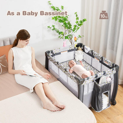 3 in 1 Baby Playard, Convertible Playpen Baby Bassinet w/ Changing Table, Grey