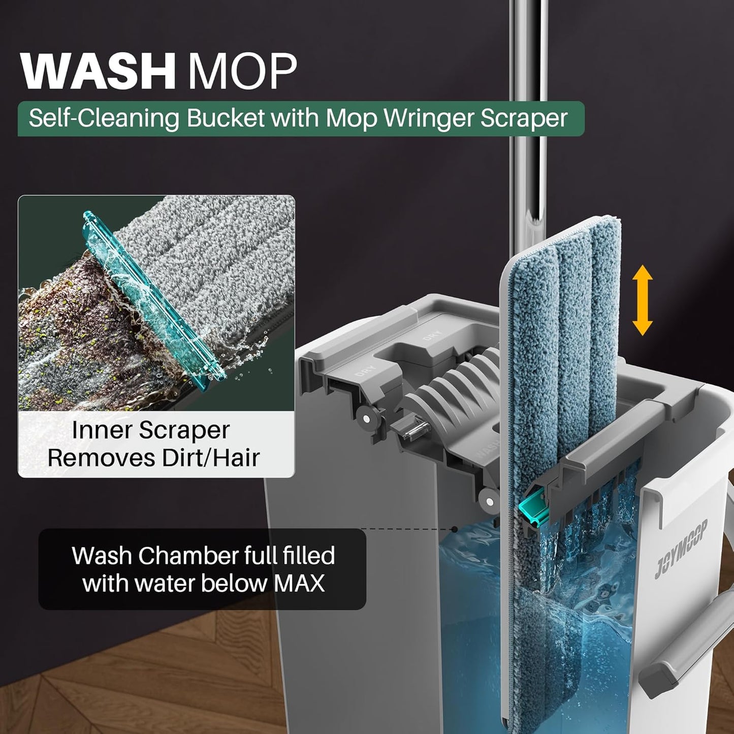 JOYMOOP Mop and Bucket with Wringer Set, Flat Squeeze Mop Flat Head