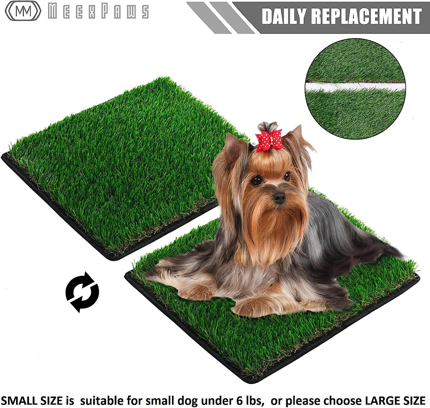 Dog Grass Pee Pads for Dogs with Tray | Small 44×34 cm | 2× Dog Artificial Grass Pads