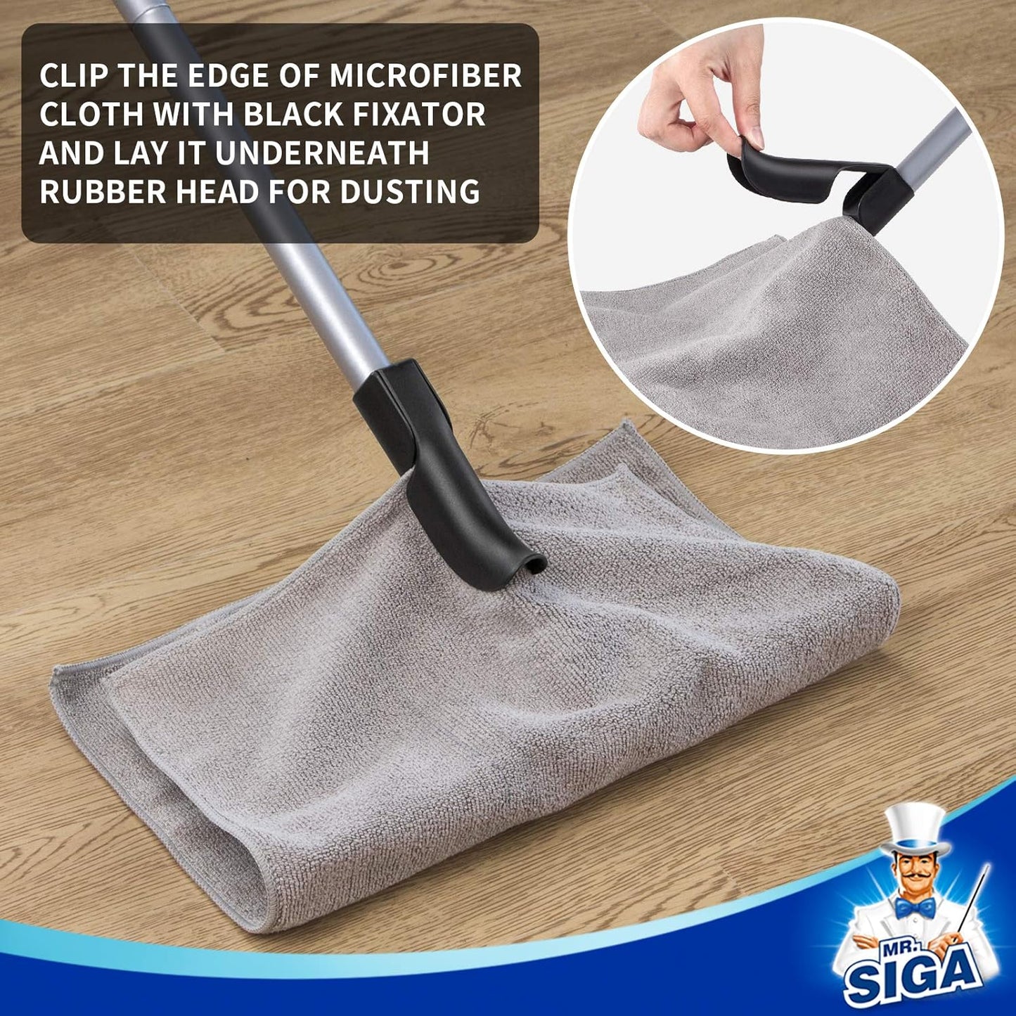 MR.SIGA Pet Hair Removal Rubber Broom with Built in Squeegee, 3 in 1 Floor Brush