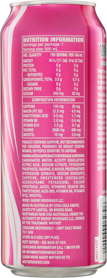 Mother Energy Drink Zero Sugar Razzle Berry Cans 24 x 500mL