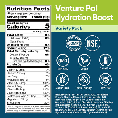 Venture Pal Sugar Free Electrolyte Powder Packets - Liquid Daily IV Hydration Packets for Rapid Rehydration | 7 Electrolytes & 5 Vitamins | Keto Friendly | Non-GMO | Vegan | Fast Dissolve | 16 Sticks