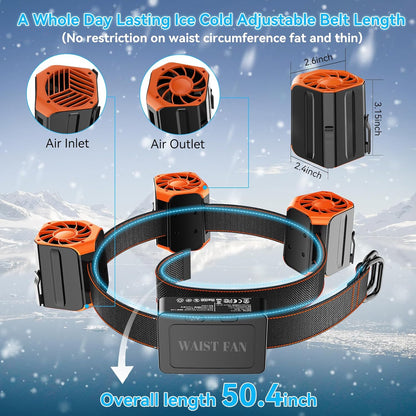 Portable Waist Clip Fan with 50.4" Belt,12000mAh Rechargeable Personal Cooling Fan,Wearable Body Fan,Belt Fan with Powerful Strong Airflow,Shirt Travel Fan