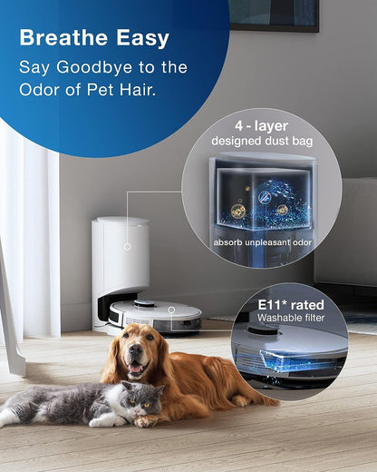 Robot Vacuum and Mop Combo with Auto-Empty Station, Hands-Free Cleaning for 60 Days, 3800Pa Suction, 330mins Max Run-time, Precision Mapping with Lidar & dToF Sensors, White