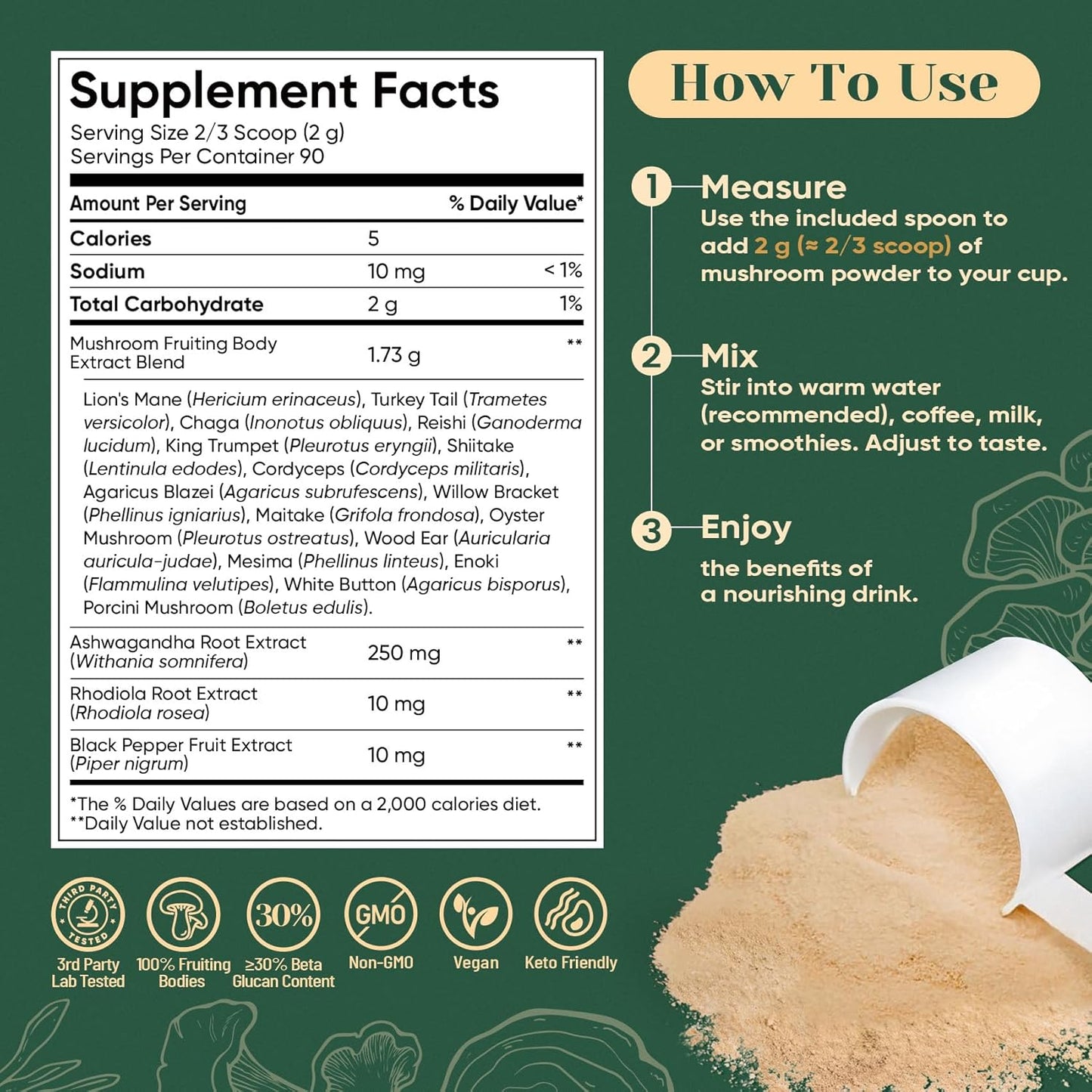 Venture Pal 16 in 1 Mushroom Powder (90 Servings) - 1,557,000mg Mushroom Coffee