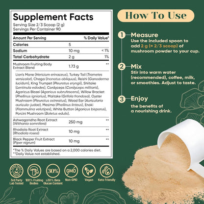 Venture Pal 16 in 1 Mushroom Powder (90 Servings) - 1,557,000mg Mushroom Coffee