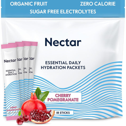 Nectar Hydration Packets - Electrolytes Powder Packets - No Sugar or Calories - Organic Fruit Liquid Daily IV Hydrate Packets for Dehydration Relief and Rehydration (Cherry Pom 18 Pack)