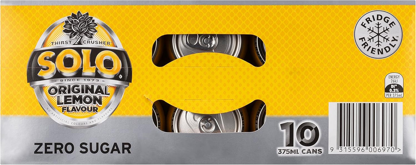 Solo Zero Sugar Soft Drink Can, 10 x 375ml
