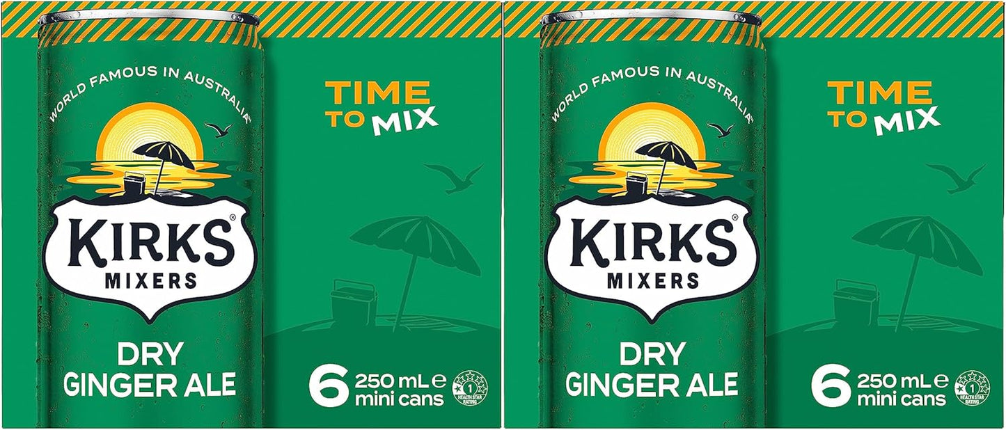 Kirks Mixers Dry Drinking Ginger Ale Soft Drink Mini Cans Multipack 24 x 250 mL