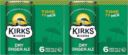 Kirks Mixers Dry Drinking Ginger Ale Soft Drink Mini Cans Multipack 24 x 250 mL