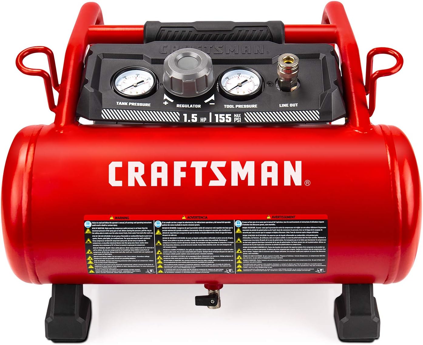 Craftsman Air Compressor, 3 Gallon 1.5 HP Max 155 Psi Pressure Oil-Free Portable, Red- CMXECXA0200341