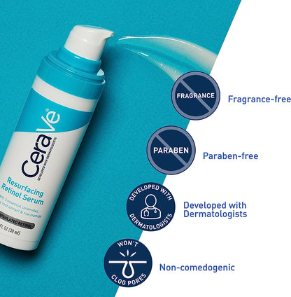 CeraVe Retinol Serum for Post-Acne Marks and Skin Texture | Pore Refining, Resurfacing, Brightening Facial Serum with Retinol and Niacinamide | Fragrance Free, Paraben Free & Non-Comedogenic| 1 Oz