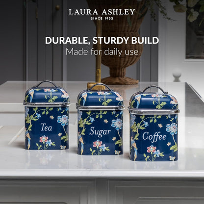 VQ Laura Ashley Tea Coffee and Sugar Canisters Set of 3 Stainless Steel Tea Sugar and Coffee Containers Set