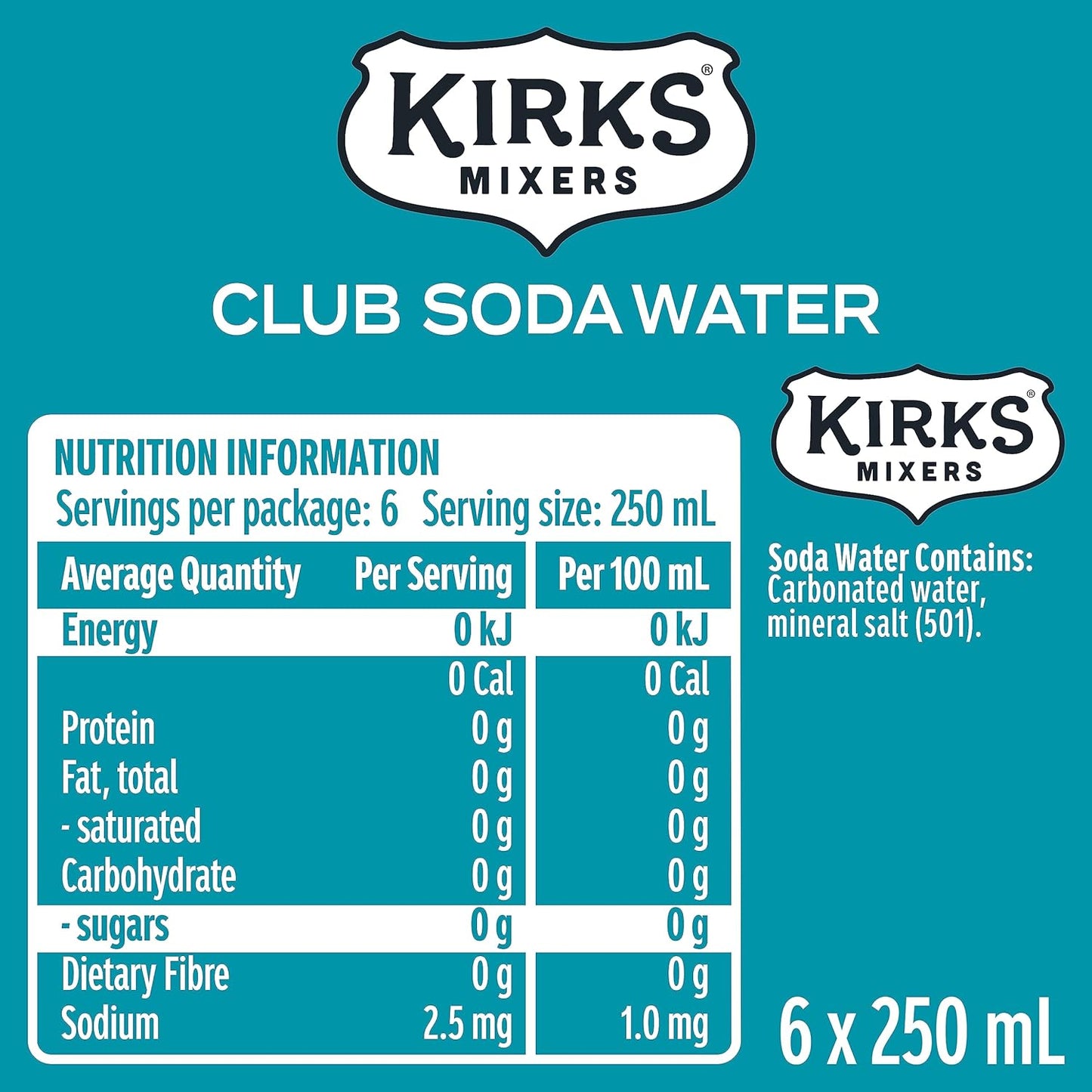 Kirks Mixers Soda Water Mini Can Multipack 24 x 250 mL