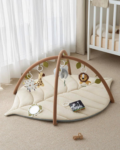 Baby Glide  Baby Play Gym & Activity Mat, Leaf Shaped Baby Tummy Time Play Mat with 6 Detachable Toys
