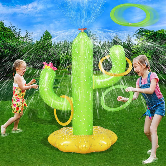 Boogem Sprinkler for Kids, Inflatable Cactus Water Toys for Boys Girls, Summer Outdoor Game with 4 Rings, Backyard Water Sprinkler Spray Toy Fun Gifts for Children Ages 3 4 5 6 Years and Up