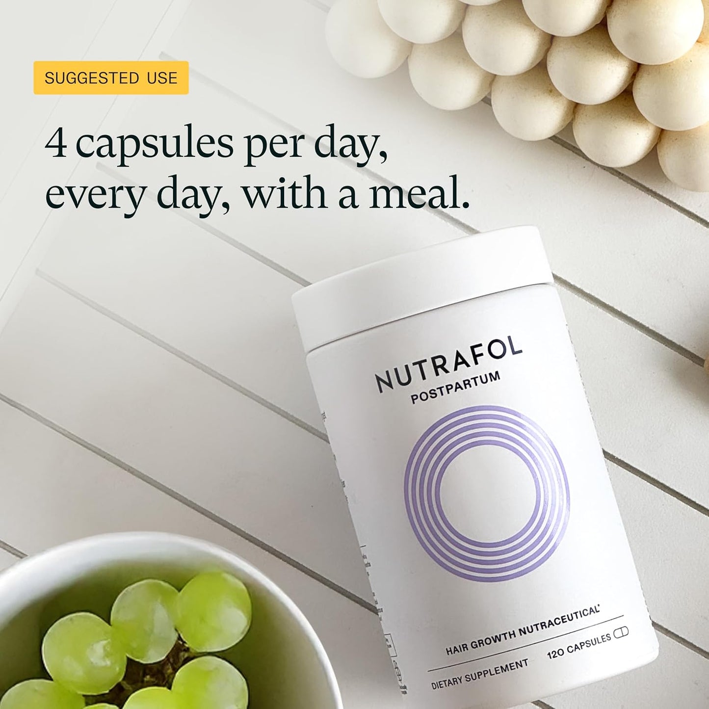 Nutrafol Postpartum Hair Growth Supplements, Clinically Tested for Visibly Thicker Hair