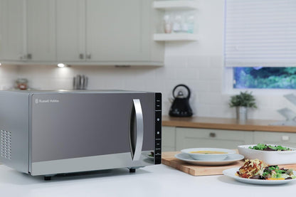 Russell Hobbs RHFM2363S 23 L 800 W Silver Digital Flatbed Solo Microwave with 5 Power Levels, 8 Auto Cook Menus, Easy Clean, Clock and Timer, Automatic Defrost