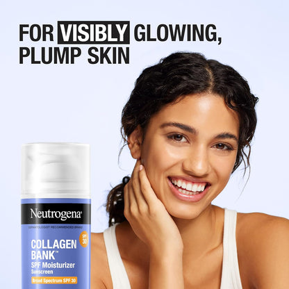 Neutrogena Collagen Bank Facial Moisturizer, SPF 30, Daily Collagen Face Moisturizer + Bakuchiol for Visibly Glowing, Plump Skin, Non-Comedogenic, Lightweight & Fragrance-Free, 2 fl. oz