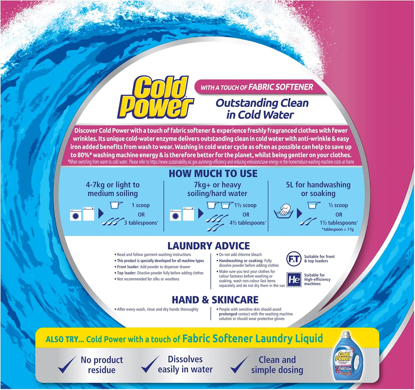 Cold Power Advanced Clean with A Touch of Fabric Softener Laundry Powder 1 kg