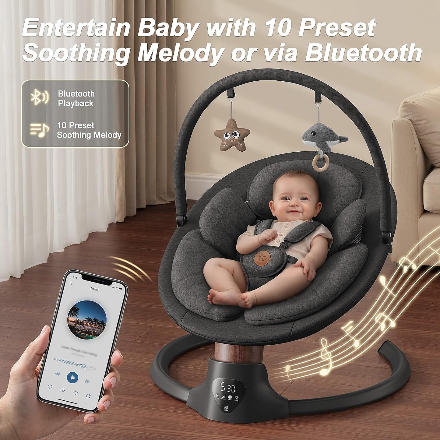 Baby Swings for Infants, BabyGlide Electric Baby Swing with Bluetooth Music