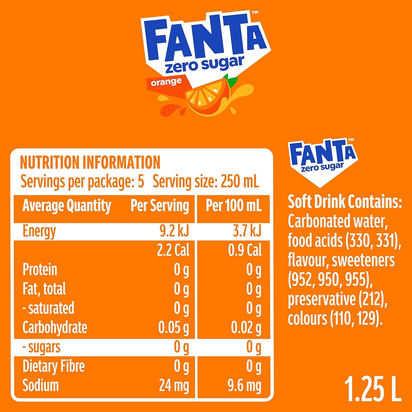 Fanta Orange Zero Sugar Soft Drink Multipack Bottles 12 x 1.25L