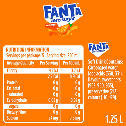 Fanta Orange Zero Sugar Soft Drink Multipack Bottles 12 x 1.25L
