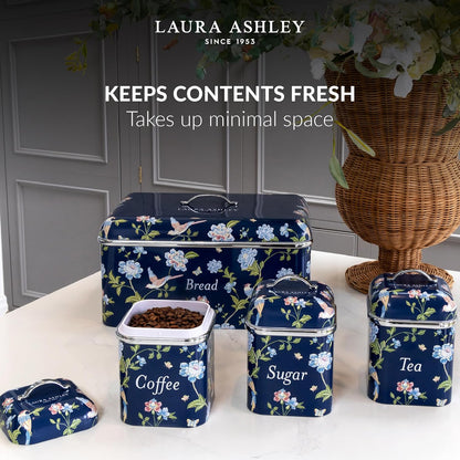 VQ Laura Ashley Tea Coffee and Sugar Canisters Set of 3 Stainless Steel Tea Sugar and Coffee Containers Set