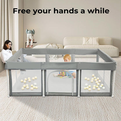 Bopeep Kids Playpen, Foldable Baby Fence, Toddler Play Yards for Indoor & Outdoor, Grey (120cm x 180cm x 65cm)
