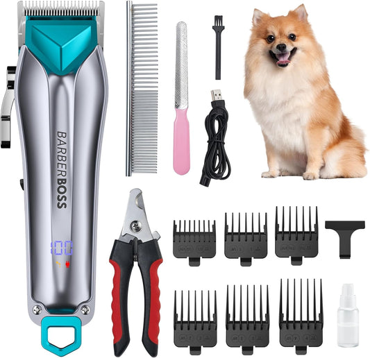 BarberBoss Dog Clippers Cordless Professional Dog Clipper for Thick Hair, Dog Grooming Kit, Cat Clipper for Matted Fur, Pet Grooming Kit