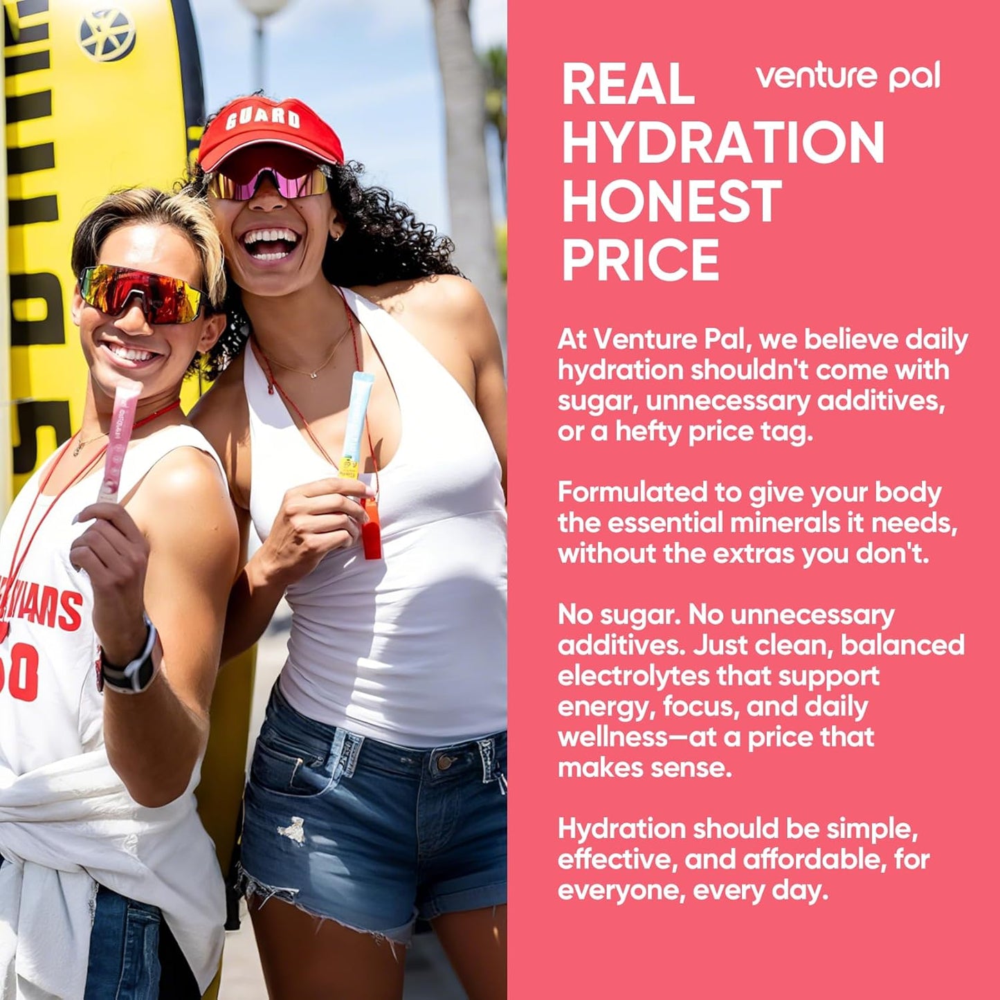 Venture Pal Sugar Free Electrolyte Powder Packets - Liquid Daily IV Hydration Packets ,16 Sticks