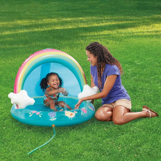 HIWENA Baby Pool Rainbow Splash Pool with Canopy Spray Pool of 40 inches Water Sprinkler for Kids for Ages 1-3