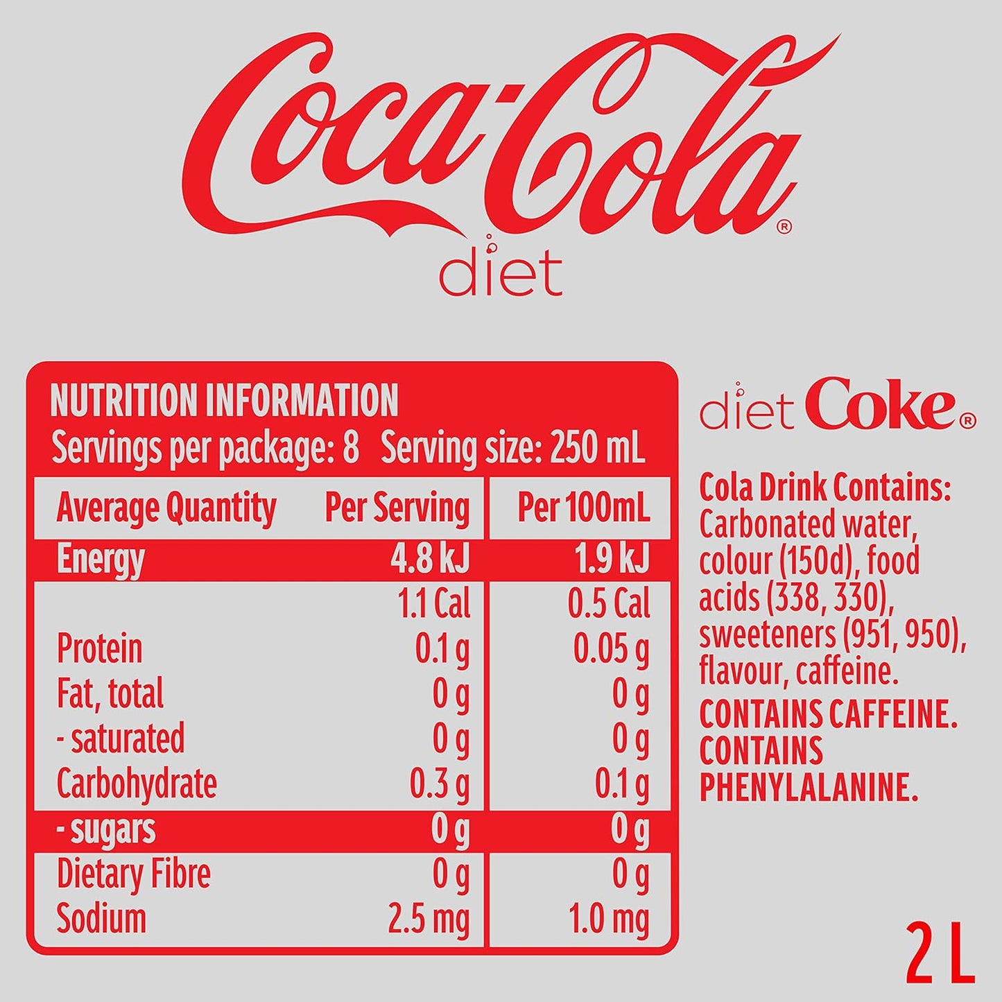 Coca-Cola Diet Soft Drink Multipack Bottles 8 x 2L