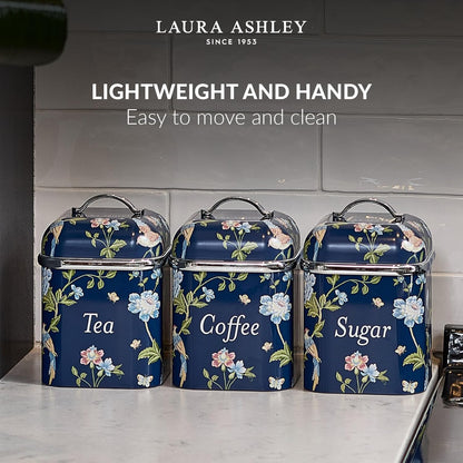 VQ Laura Ashley Tea Coffee and Sugar Canisters Set of 3 Stainless Steel Tea Sugar and Coffee Containers Set