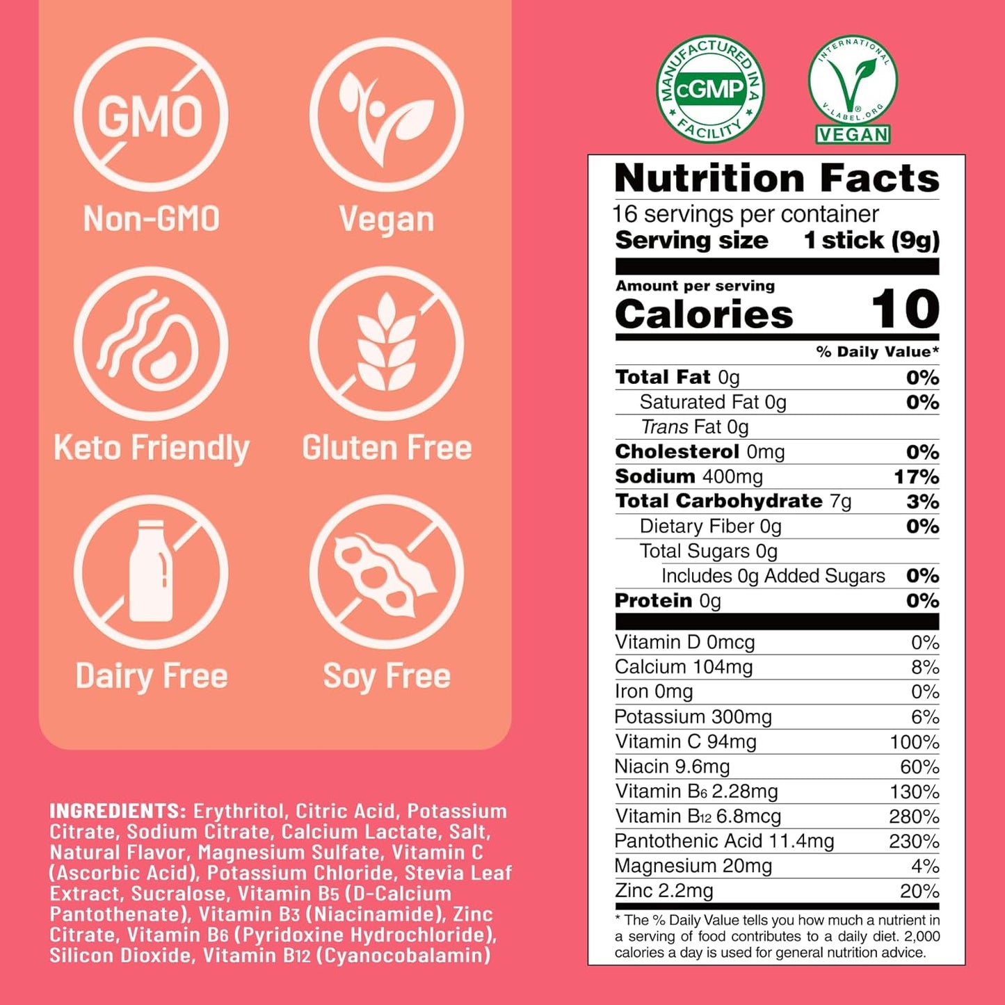 Venture Pal Sugar Free Electrolyte Powder Packets - Liquid Daily IV Hydration Packets ,16 Sticks