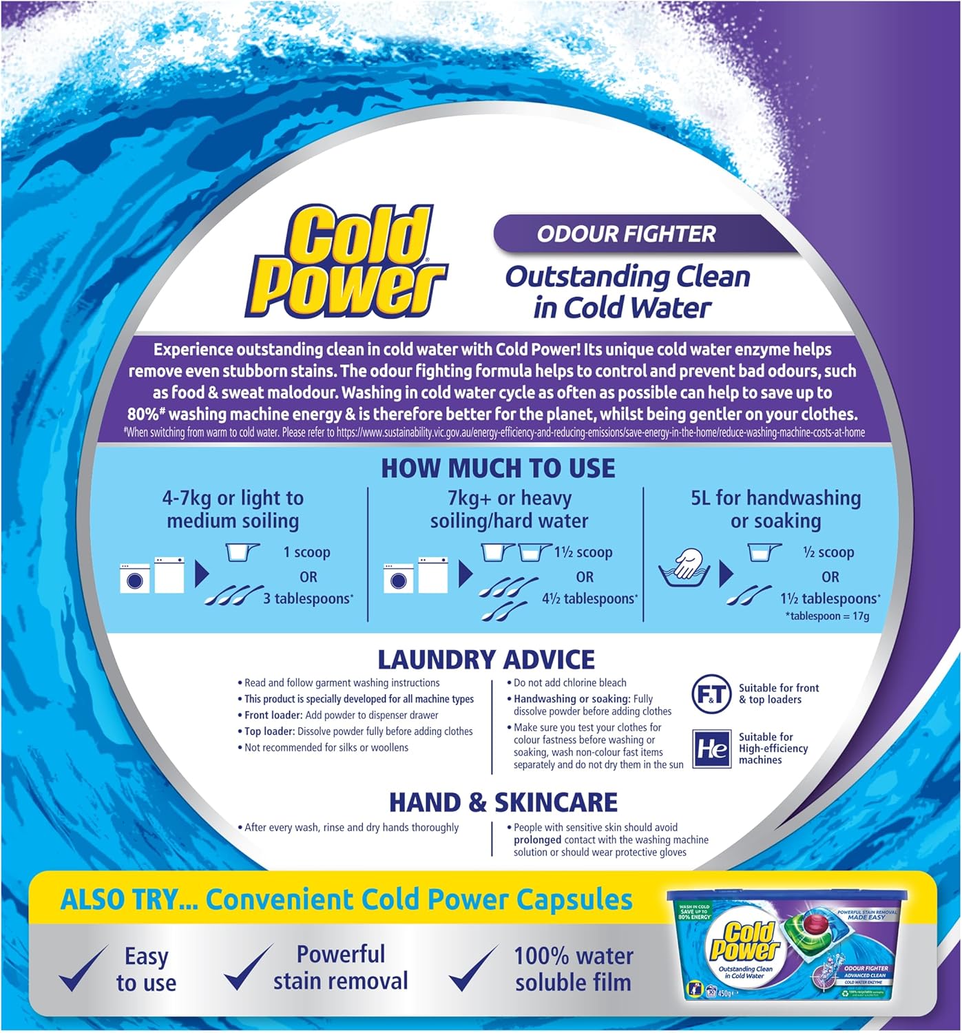 Cold Power Odour Fighter Powder Laundry Detergent 2Kg