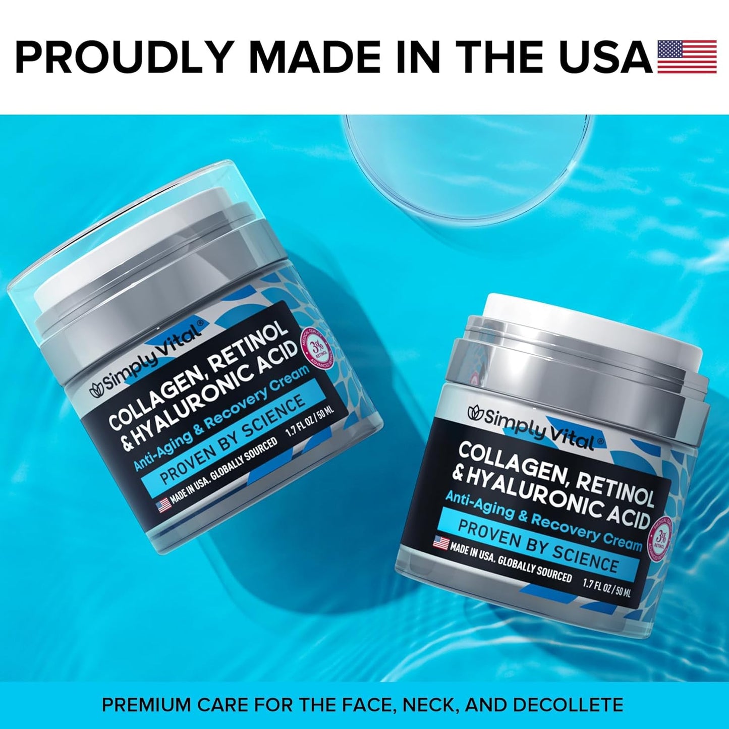 SimplyVital Face Moisturizer Collagen Cream - Anti Aging Neck and Décolleté - Made in USA Day & Night Face Cream - Moisturizing, Lifting & Recovery