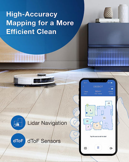 Robot Vacuum and Mop Combo with Auto-Empty Station, Hands-Free Cleaning for 60 Days, 3800Pa Suction, 330mins Max Run-time, Precision Mapping with Lidar & dToF Sensors, White
