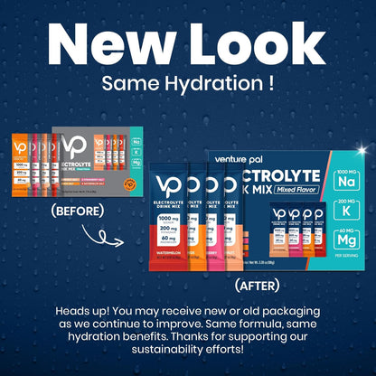 Venture Pal High Sodium Sugar Free Electrolytes Powder Pack,Zero Calories- 16 Sticks